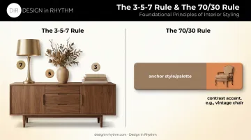 3-5-7 rule and 70/30 rule dining room styling infographic
