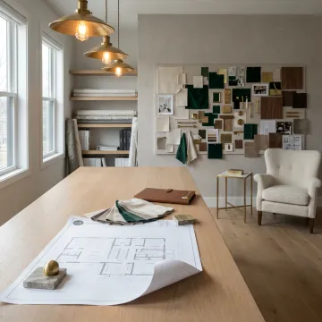 Luxury interior design presentation with furniture samples