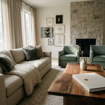 Staged living room with curated furniture and décor