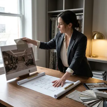 Interior designer reviewing plans and samples