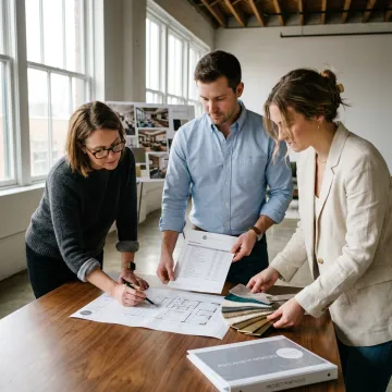Renovation team reviewing design plans