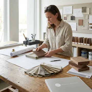 Designer reviewing custom furniture plans