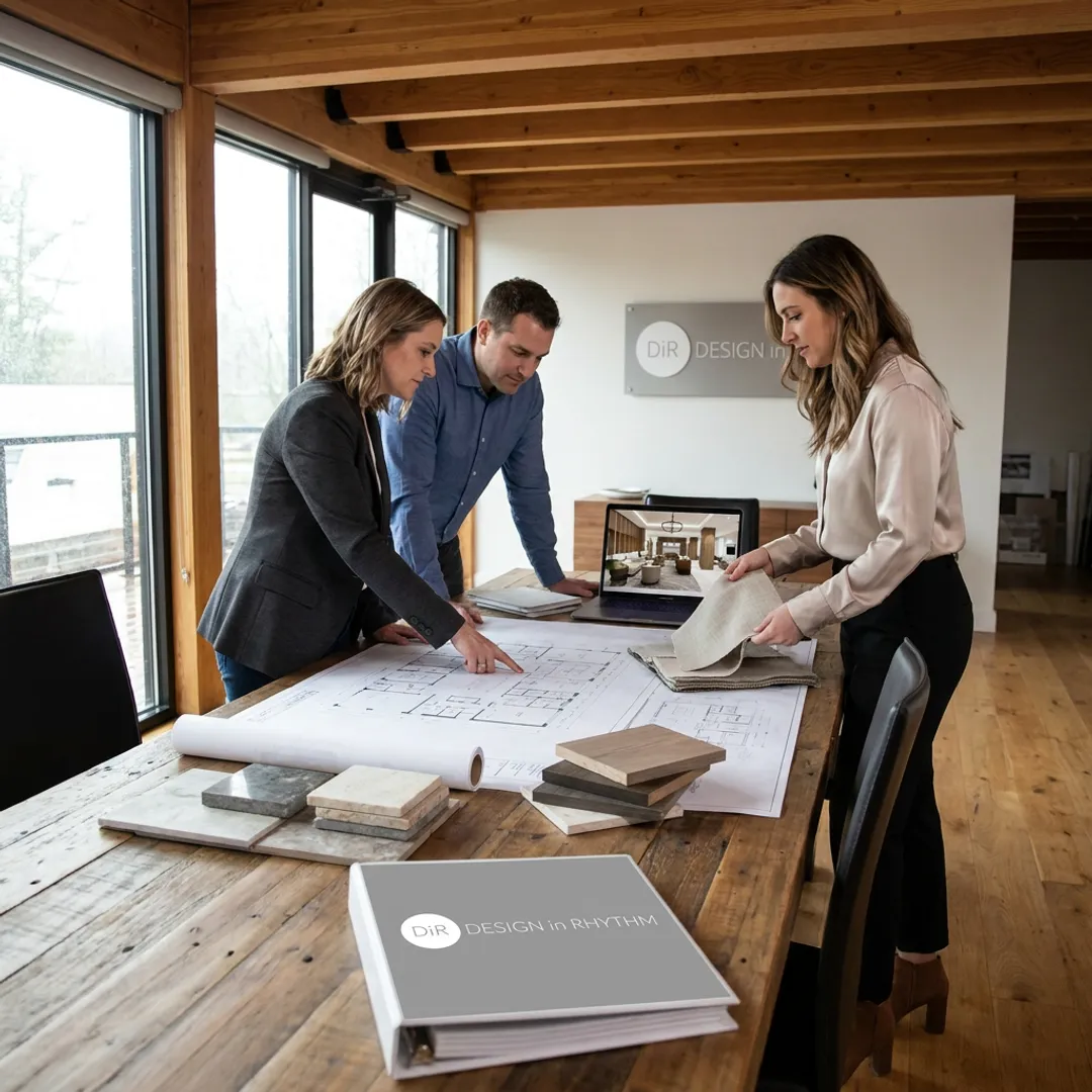 Commercial design team reviewing renovation plans