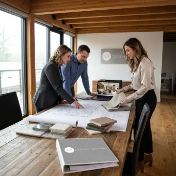 Commercial design team reviewing renovation plans