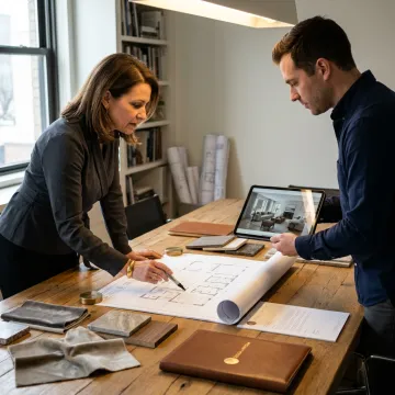 Interior designer reviewing remodeling plans