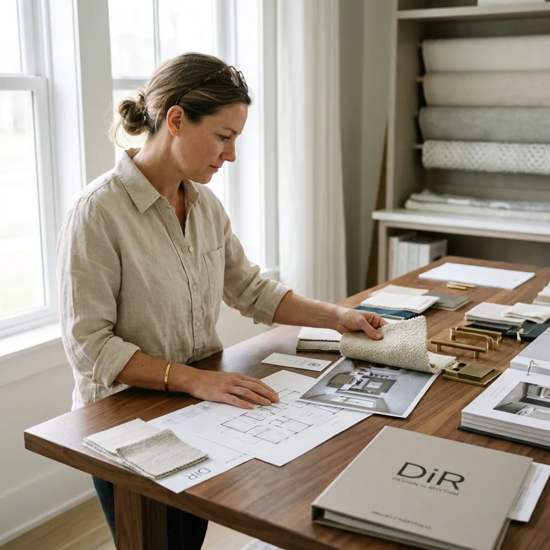 Interior designer reviewing home renderings