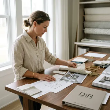 Interior designer reviewing home renderings