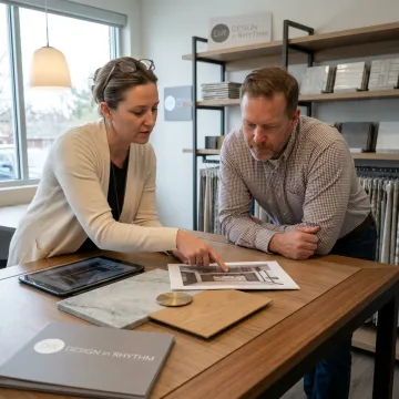 Designer reviewing home bar plans