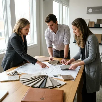 Design team reviewing plans and materials
