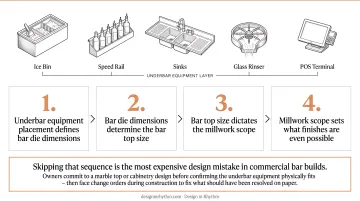 4-step inside-out commercial bar design sequence from equipment to finishes