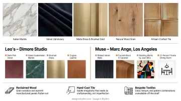 Luxury restaurant artisan material types compared to mass-produced finishes side-by-side breakdown