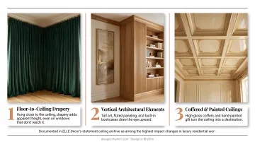 Three design techniques for amplifying perceived ceiling height in luxury living rooms