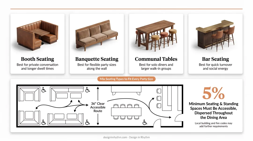 Restaurant seating types comparison chart banquettes booths communal and bar seating
