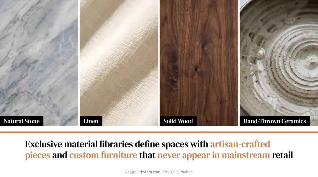 Natural minimalist materials texture comparison including stone linen wood ceramics