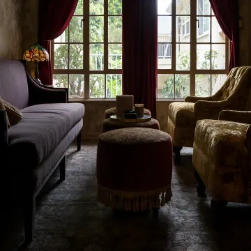 Luxury interior design living space with curated furniture and lighting