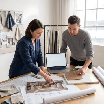 Design team reviewing corporate interior plans