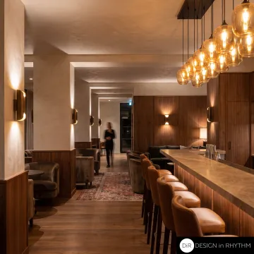 Custom hospitality lighting in a hotel restaurant