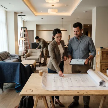 Design team coordinating commercial installation