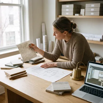 Restaurant designer reviewing plans