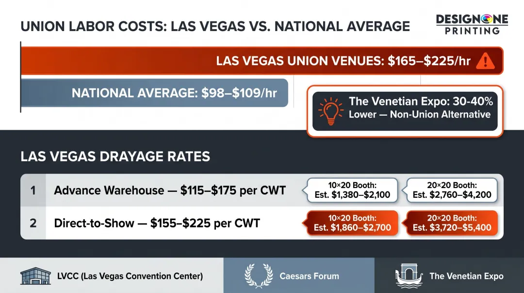 Las Vegas trade show union labor drayage and venue cost breakdown infographic