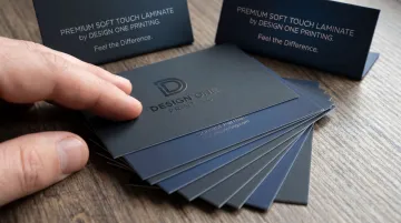 Soft touch laminate business cards with velvety suede finish close-up display