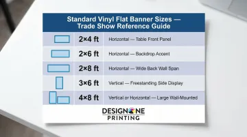 Standard vinyl flat trade show banner sizes orientation and typical uses chart