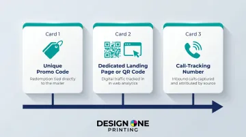 Three direct mail campaign tracking methods linking physical mail to measurable responses