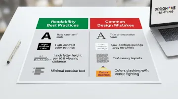 Event signage readability rules versus common design mistakes side-by-side comparison