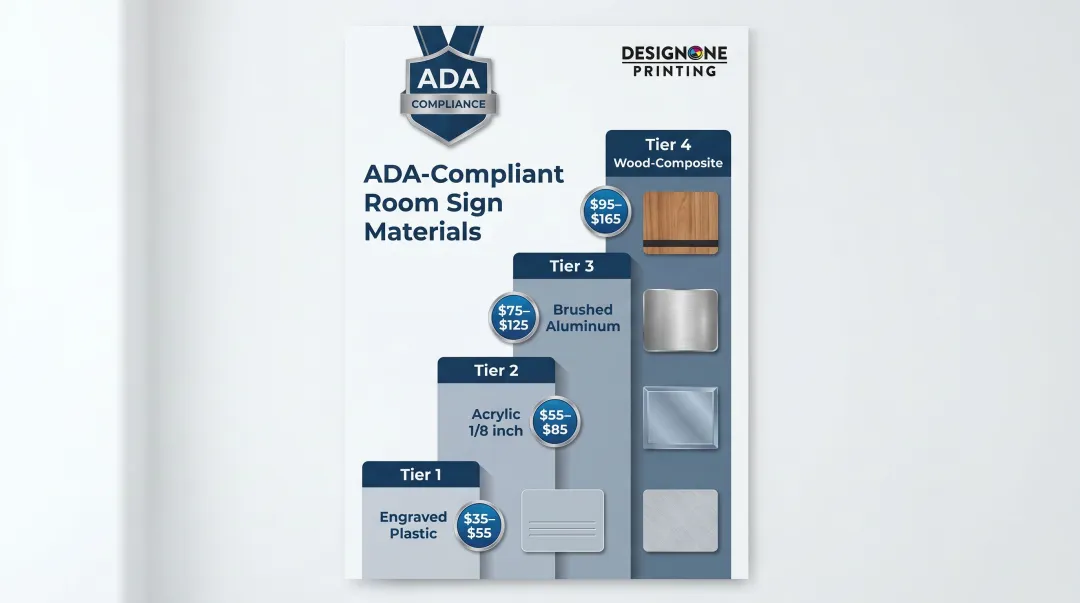 ADA compliant hotel room sign cost comparison by material type infographic