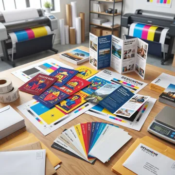 Printed direct mail pieces laid out for review