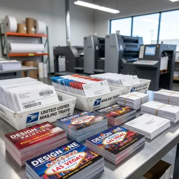 Direct mail postcards being prepared for mailing