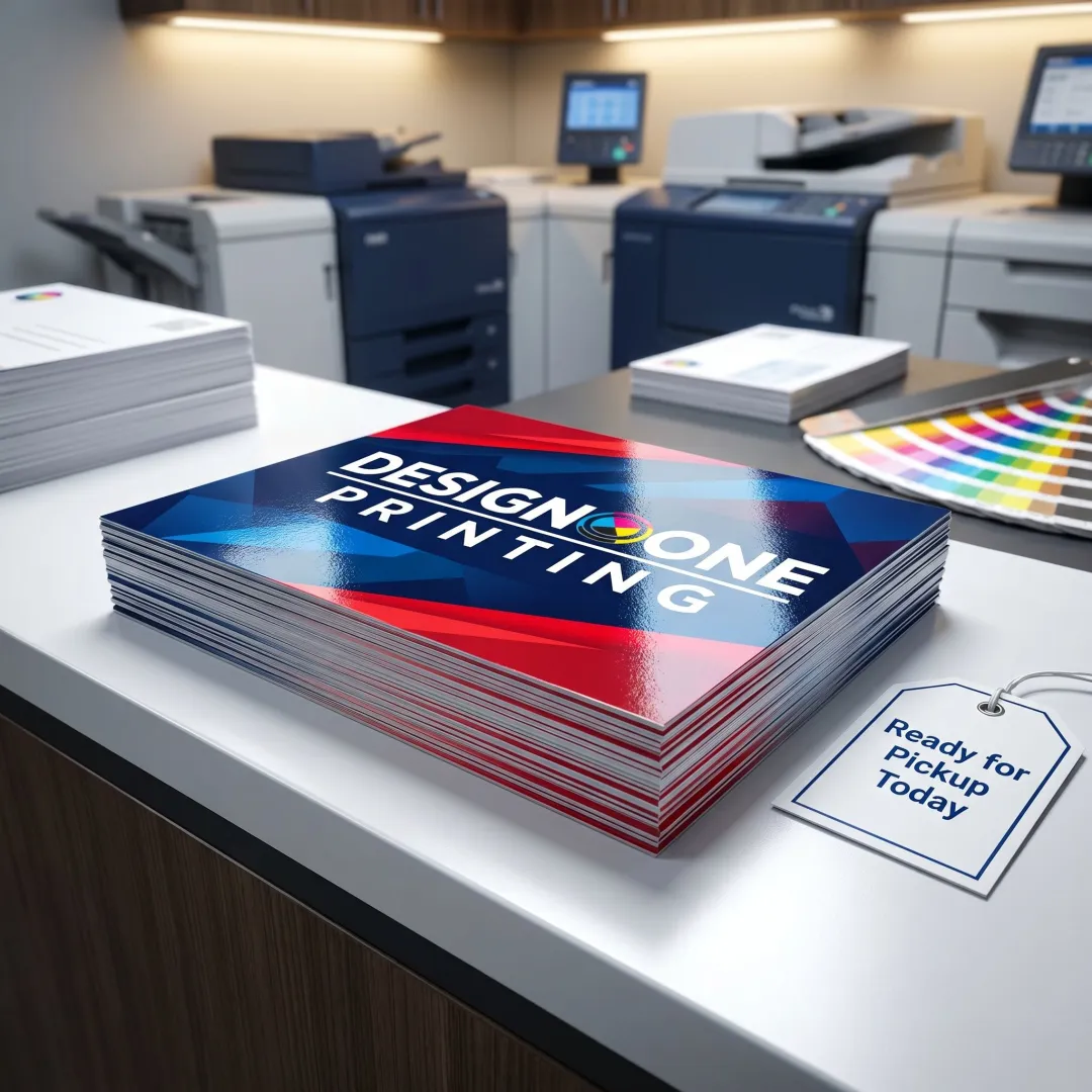 Stack of printed promotional postcards