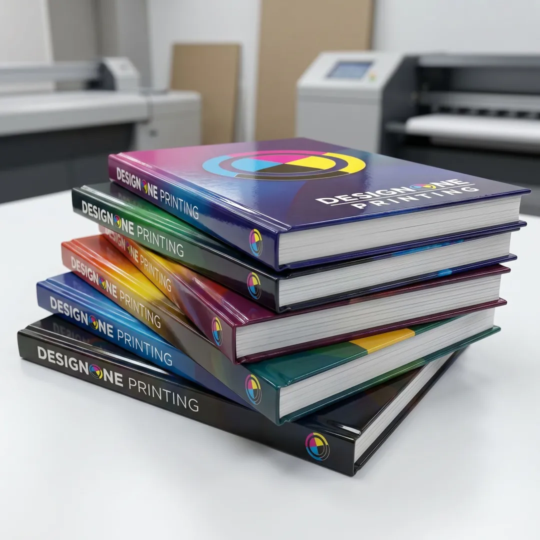 Custom perfect bound books on display