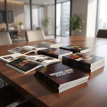 Custom printed product catalogs on a table
