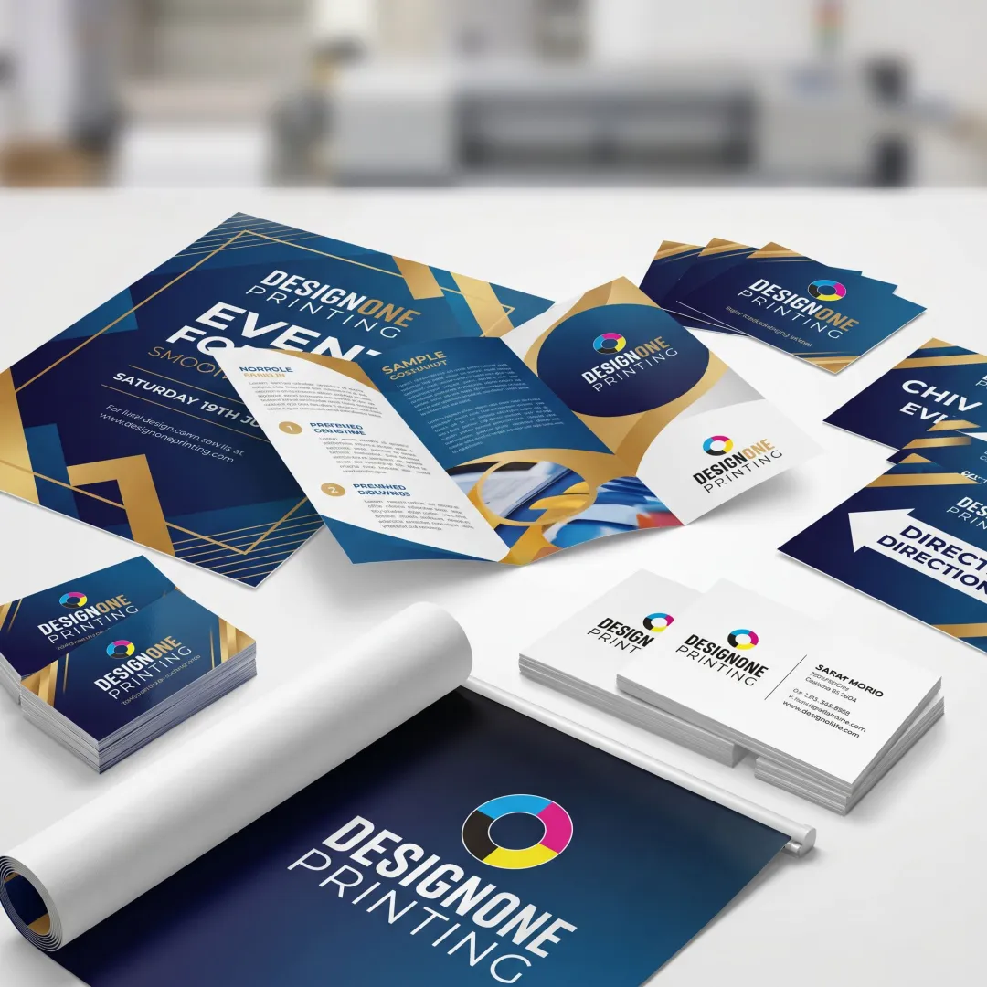 Printed marketing materials and branded display graphics