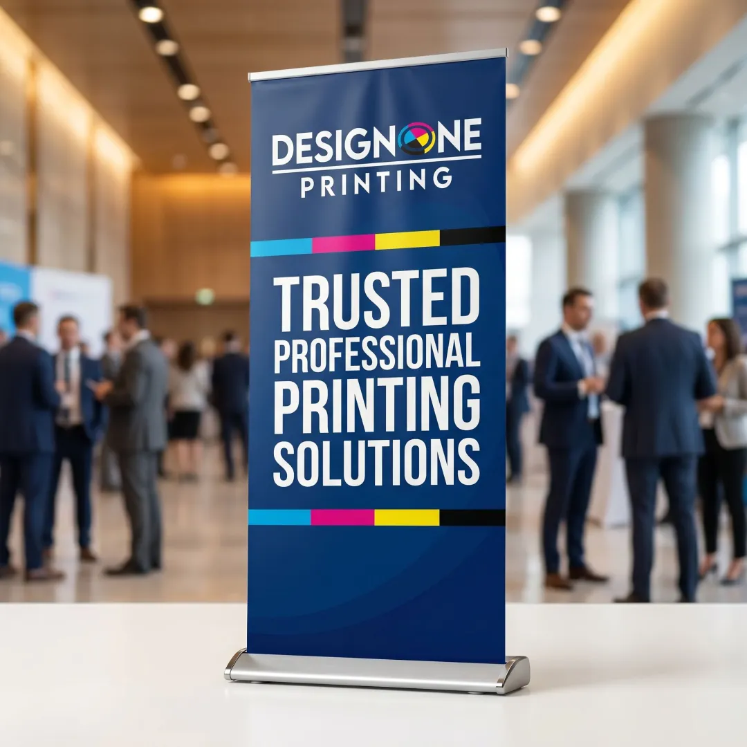 Printed retractable banner ready for event use