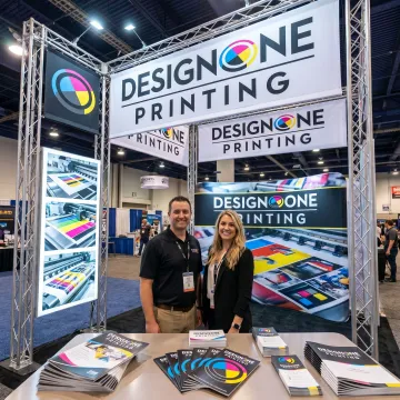Trade show printing materials in Las Vegas booth setting
