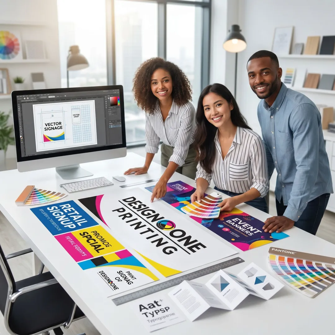 Designer creating print-ready signage artwork