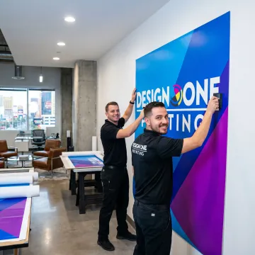 Custom wall graphic installation in a Las Vegas business interior