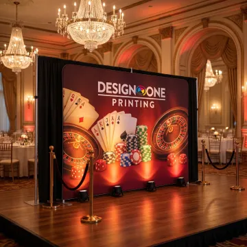 Custom casino event backdrop in Las Vegas venue