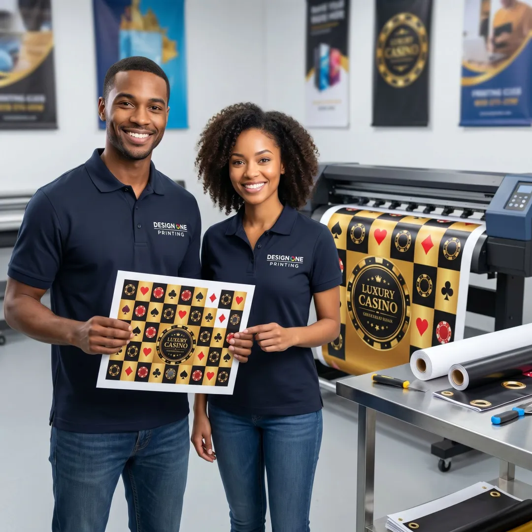 Printing and setup process for casino step and repeat banner