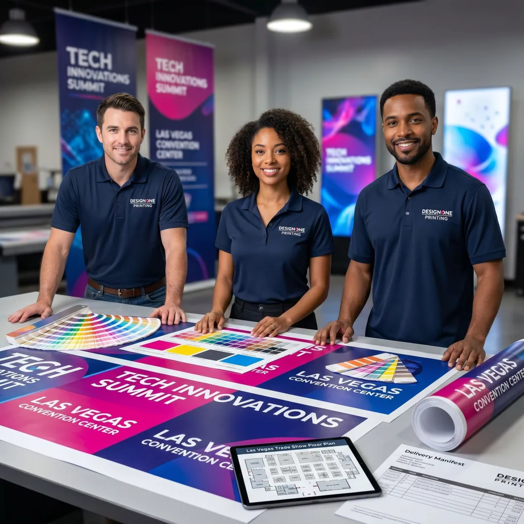 Printing team preparing event graphics