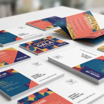 Printed postcards and flyers prepared for event direct mail