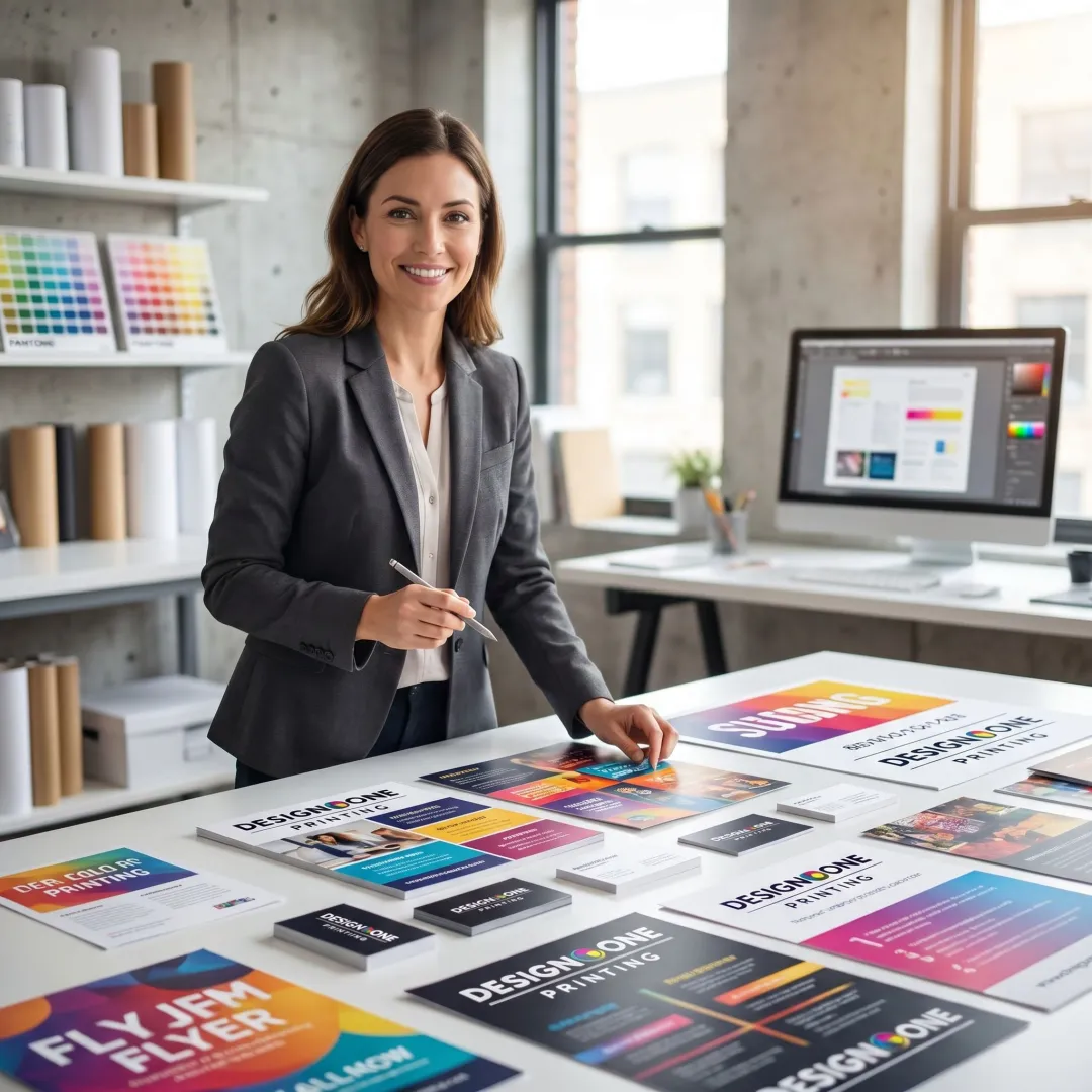 Designer reviewing print-ready marketing materials