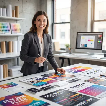Designer reviewing print-ready marketing materials