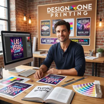 Graphic designer creating an event flyer in Las Vegas