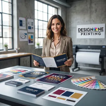 Designer creating print-ready branded materials