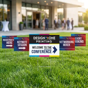 Custom business event yard signs displayed outdoors