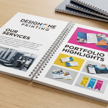 Open spiral bound booklet with full-color pages