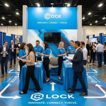 Custom trade show floor graphics in an event booth